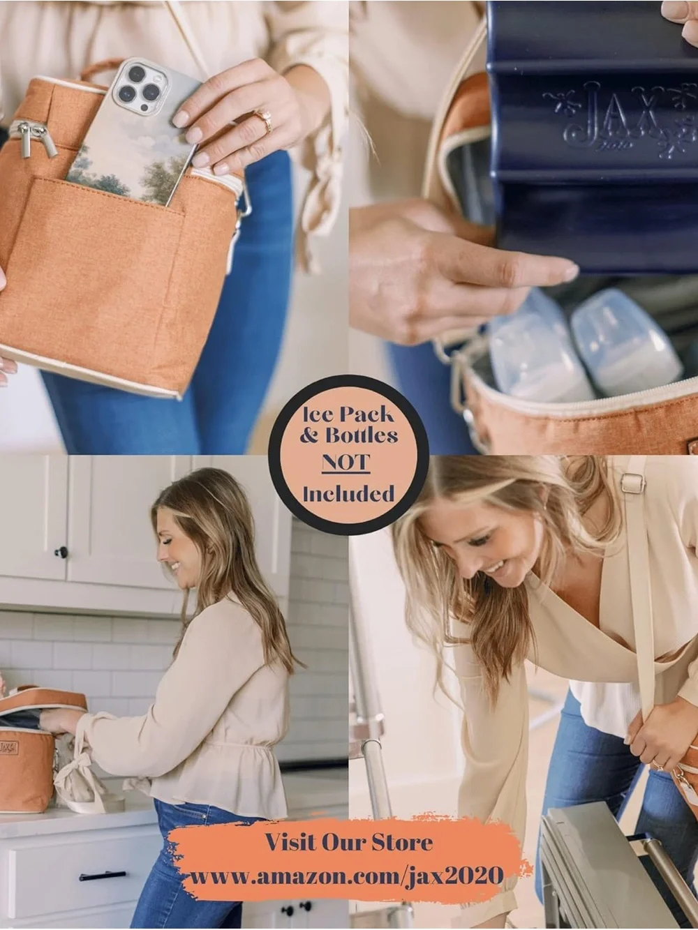 Jax Peach-Colored Insulated Baby Breast milk Cooler Bag with Top Handle